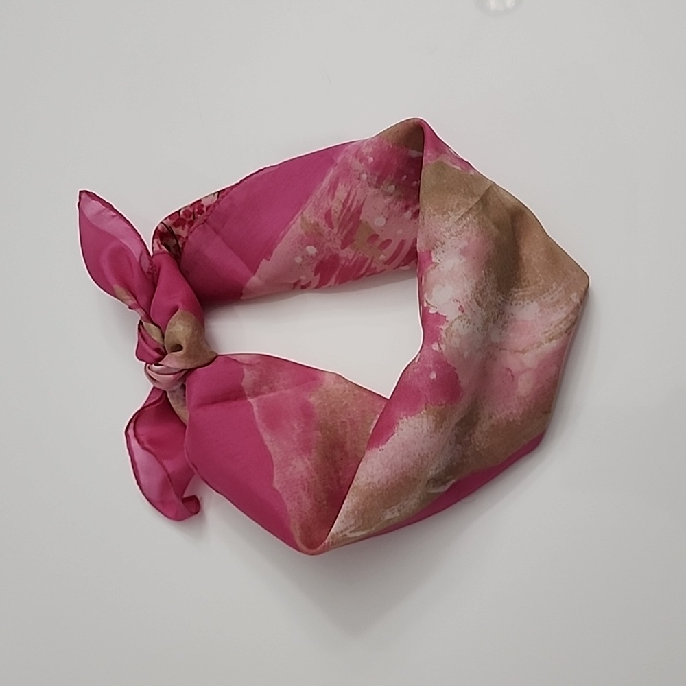 Pink Tan White Cream Countryside Print 100% Polyester Scarf
